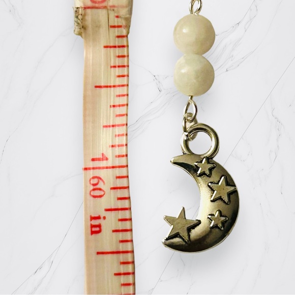 Hand Crafted Earrings Moonstone Moon & Star Dangle Pierced Silver White - Picture 6 of 9